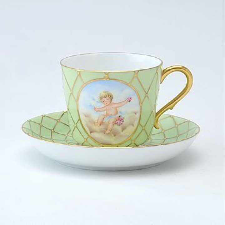 【倉庫取り寄せ商品】ヘレンド フンボルトグリーン コーヒーカップ＆ソーサー HUMB-MFV-3929-0-00
