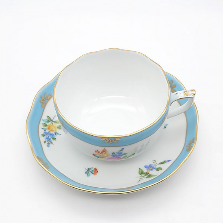 【店舗取り寄せ商品】ヘレンド ローズチューリップ・ブルー ティーカップ＆ソーサー RTFB-20724-0-00