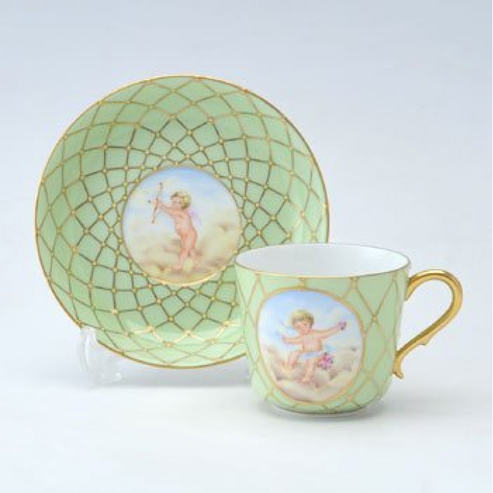 【倉庫取り寄せ商品】ヘレンド フンボルトグリーン コーヒーカップ＆ソーサー HUMB-MFV-3929-0-00