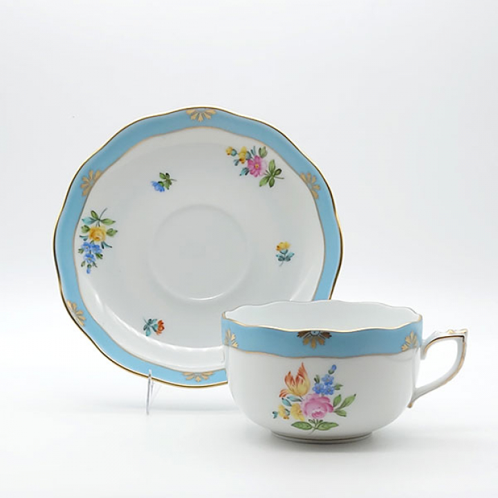 【店舗取り寄せ商品】ヘレンド ローズチューリップ・ブルー ティーカップ＆ソーサー RTFB-20724-0-00
