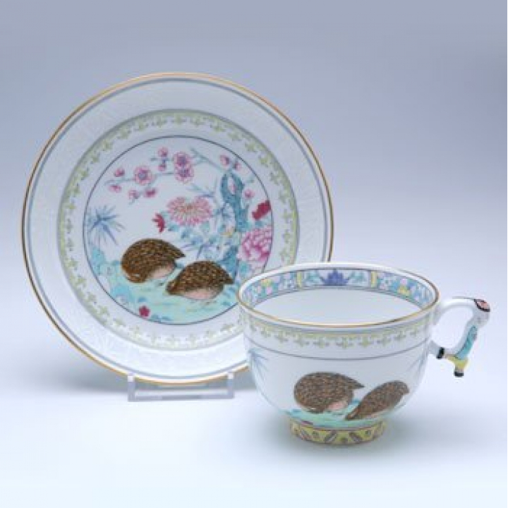 【納期:最長1年】ヘレンド 餌をついばむ鶉 ティーカップ&ソーサー QM-3364-0-21