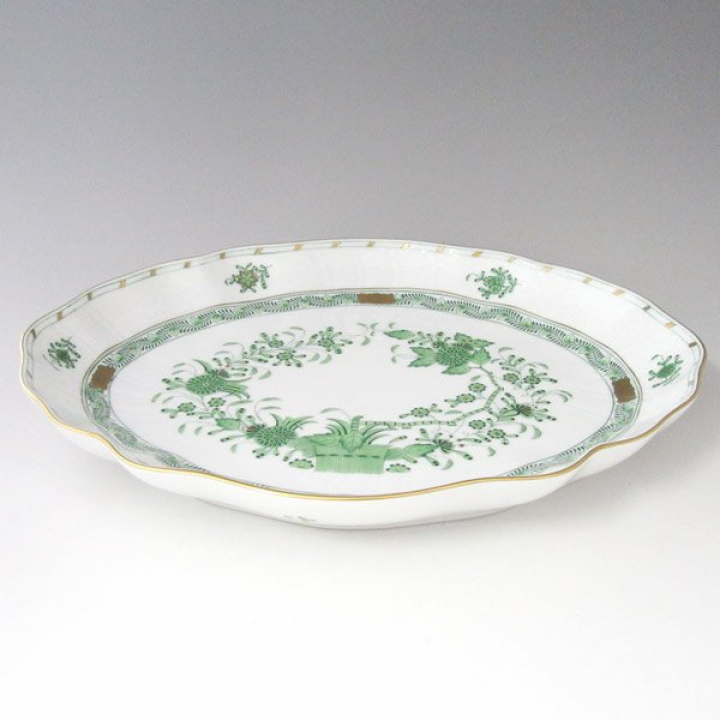 【倉庫取り寄せ商品】ヘレンド インドの華グリーン オーバルディッシュ26.5cm FV-1211-0-00