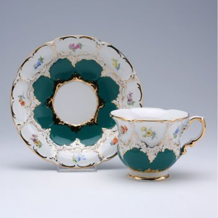 【店舗取り寄せ商品】マイセン ゴールドスキャッタード・モスグリーン コーヒーカップ&ソーサー 014098-15582