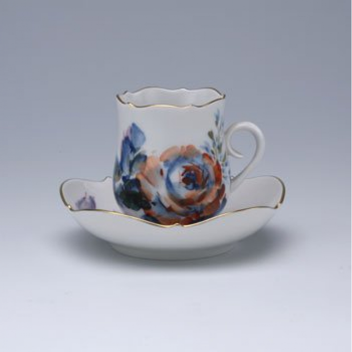 【倉庫取り寄せ商品】マイセン 現代花（青い花模様） モカカップ&ソーサー 611010-23581