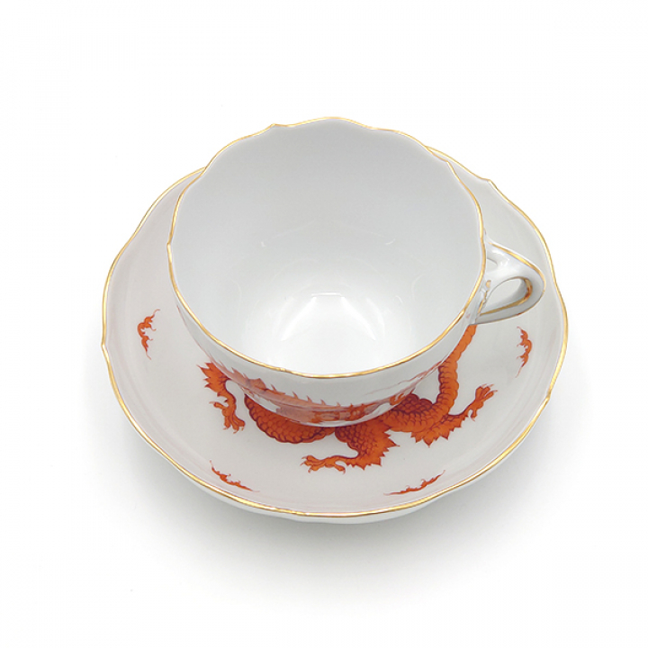 【倉庫取り寄せ商品】マイセン 明のドラゴン・オレンジ コーヒーカップ&ソーサー（L） 330510-00584