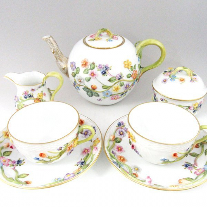 【店舗取り寄せ商品】ヘレンド フラワーアプリケーション ティーフォーツー CD-Teaset for 2