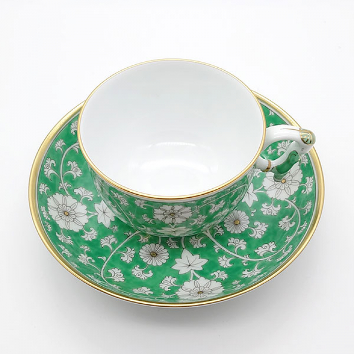 【倉庫取り寄せ商品】ヘレンド 芙蓉緑彩 ティーカップ&ソーサー RDCV-3364-0-21