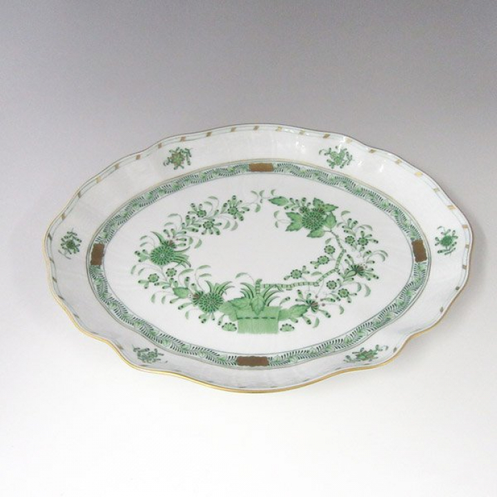 【倉庫取り寄せ商品】ヘレンド インドの華グリーン オーバルディッシュ26.5cm FV-1211-0-00